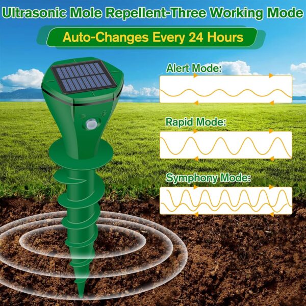JNKNT Solar-Powered Ultrasonic Mole & Gopher Repeller - Image 4