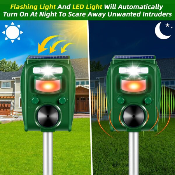 2-Pack 2025 Solar Ultrasonic Animal Repellent with Motion Detection and Deterrent Light for Yard - Image 6