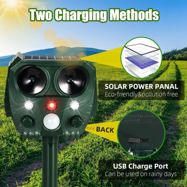 2-Pack Solar Ultrasonic Animal Repeller with Motion Sensor and Strobe Light for Yard and Garden - Image 2