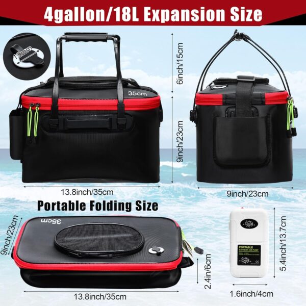 4 Gallon EVA Live Bait Bucket with Quiet Aerator, Foldable and Portable Two-Piece Set - Image 2