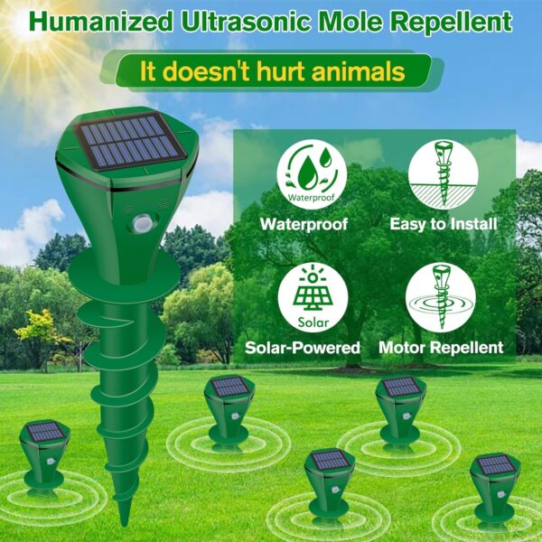 JNKNT Solar-Powered Ultrasonic Mole & Gopher Repeller - Image 2
