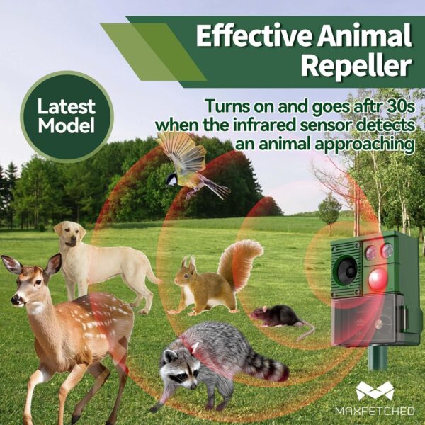 Eco‑Solar Ultrasonic 3‑in‑1 Animal Repeller for Squirrels, Deer, Raccoons, Cats - Image 2