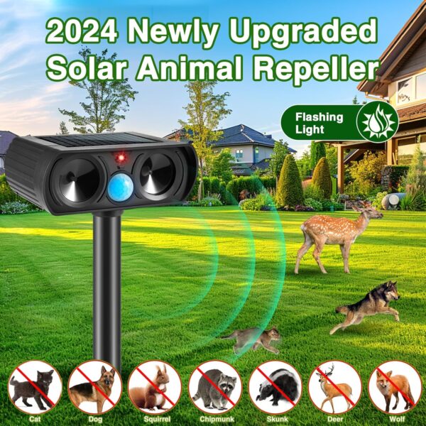 2025 Solar Ultrasonic Animal Repeller, Motion-Activated Cat and Deer Deterrent - Image 2