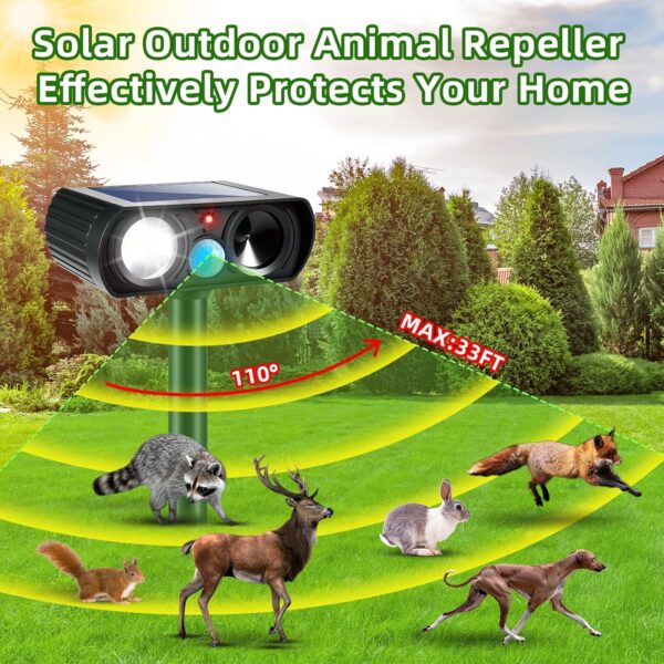 4-Pack Solar Ultrasonic Deer and Pest Repellent with LED Strobe - Image 3