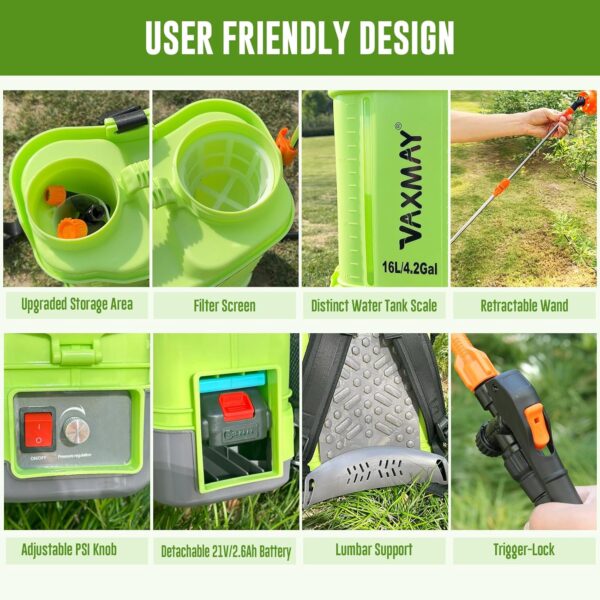 VAXMAY 4 Gallon Battery Backpack Sprayer, 100 PSI, Makita 18V Compatible - Image 5