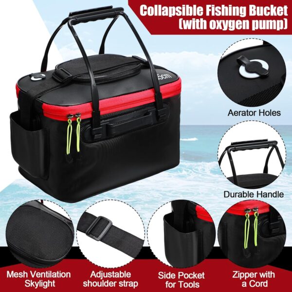 4 Gallon EVA Live Bait Bucket with Quiet Aerator, Foldable and Portable Two-Piece Set - Image 3