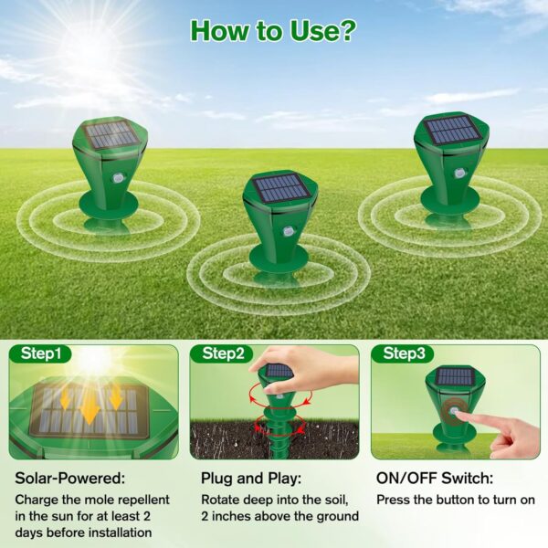 JNKNT Solar-Powered Ultrasonic Mole & Gopher Repeller - Image 5