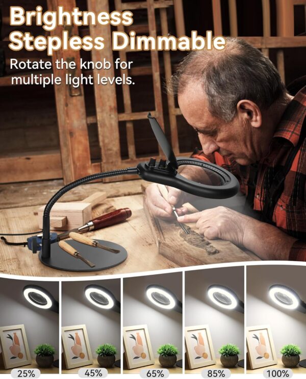 10X LED Magnifying Glass with Stand & Adjustable Gooseneck - Image 3