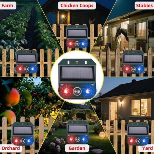 4 Pack Solar Ultrasonic Nocturnal Animal Repeller with Red and Blue Predator Lights - Image 6