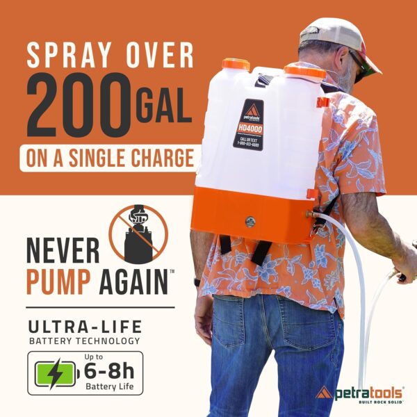 PetraTools HD4000 4 Gallon Battery Backpack Sprayer, 6-8 Hr Runtime, Up to 90 PSI - Image 2