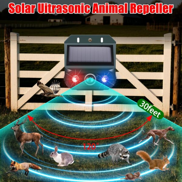 4 Pack Solar Ultrasonic Nocturnal Animal Repeller with Red and Blue Predator Lights - Image 4