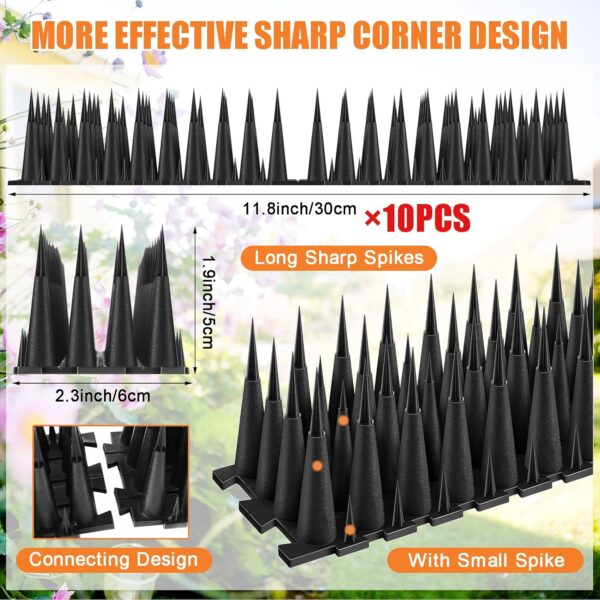 Ultra-Wide 9.8‑Ft 10‑Pack Plastic Bird Spikes for Fence, Railing & Roof - Image 2