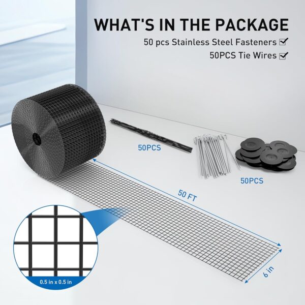 Solar Panel Bird Guard 6" x 50ft Mesh Kit, PVC-Coated Critter Guard with 50 Fasteners - Image 2