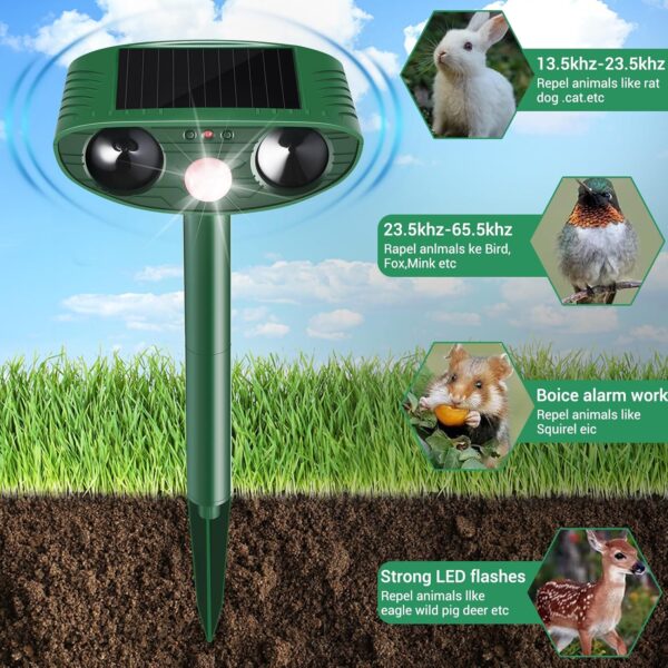Cat Repellent Outdoor 2 Pack, Solar Ultrasonic with PIR Motion Sensor - Image 2