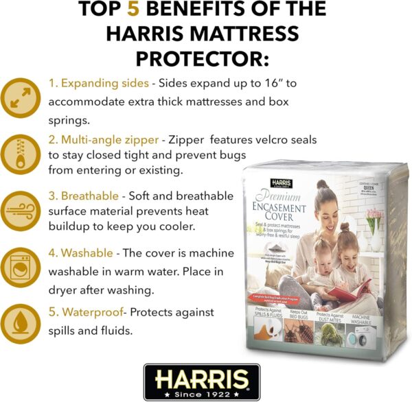 Harris Queen Bed Bug Proof Mattress Encasement, Waterproof Protector - Image 2