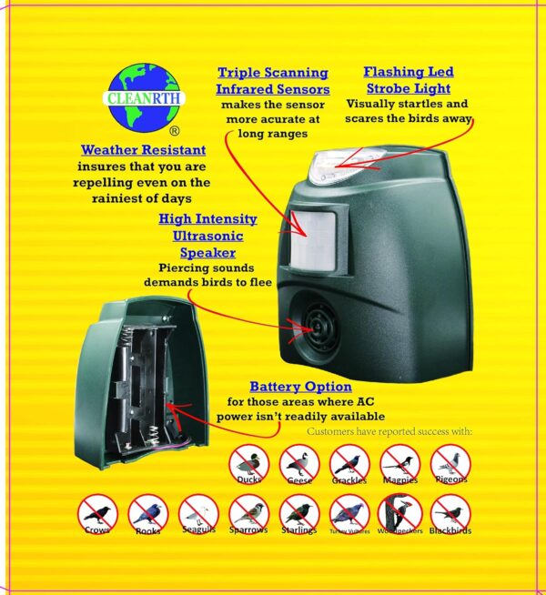 Cleanrth TSBR620 Sonic and Ultrasonic Bird Repeller with Triple Scan Technology - Image 9