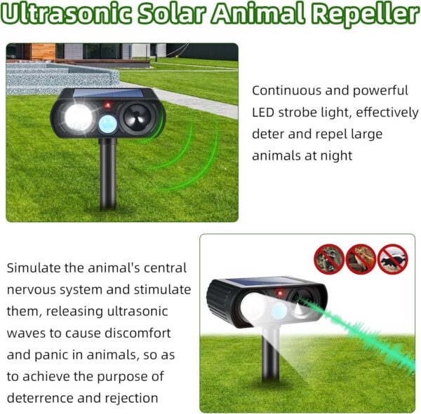 4-Pack Solar Ultrasonic Deer and Pest Repellent with LED Strobe - Image 2