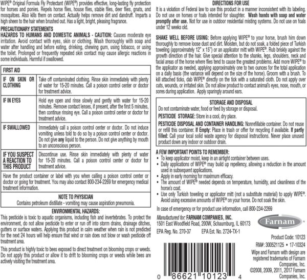 Farnam Wipe Fly & Tick Protectant for Horses – 32 oz - Image 3