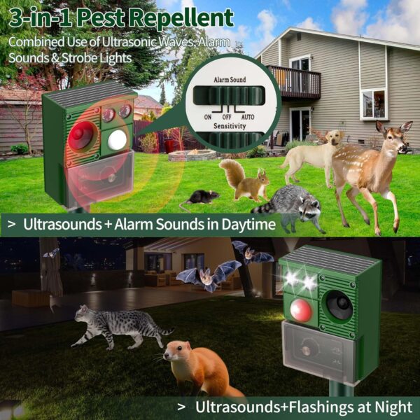 Eco‑Solar Ultrasonic 3‑in‑1 Animal Repeller for Squirrels, Deer, Raccoons, Cats - Image 3
