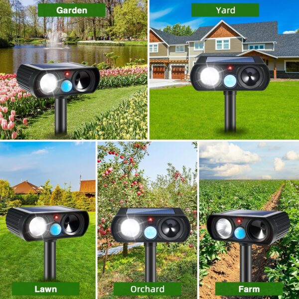 4-Pack Solar Ultrasonic Deer and Pest Repellent with LED Strobe - Image 8