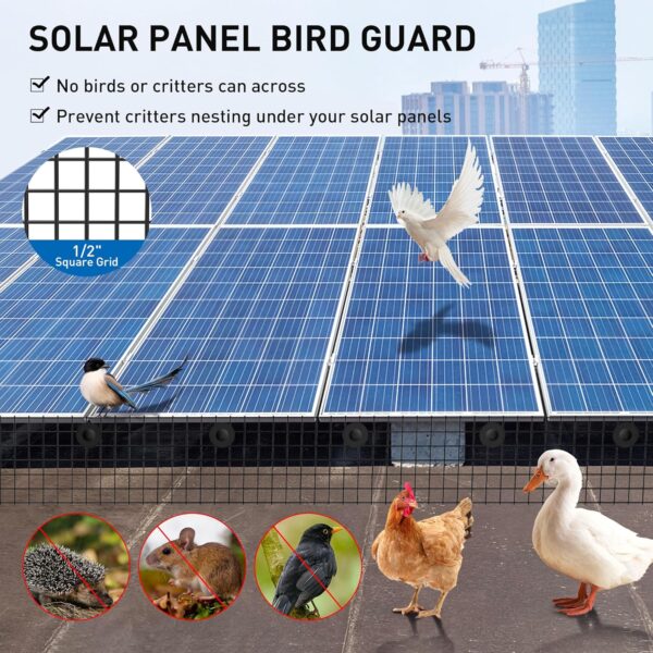 Solar Panel Bird Guard 6" x 50ft Mesh Kit, PVC-Coated Critter Guard with 50 Fasteners - Image 5