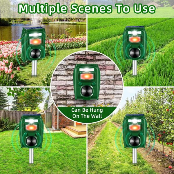 2-Pack 2025 Solar Ultrasonic Animal Repellent with Motion Detection and Deterrent Light for Yard - Image 8