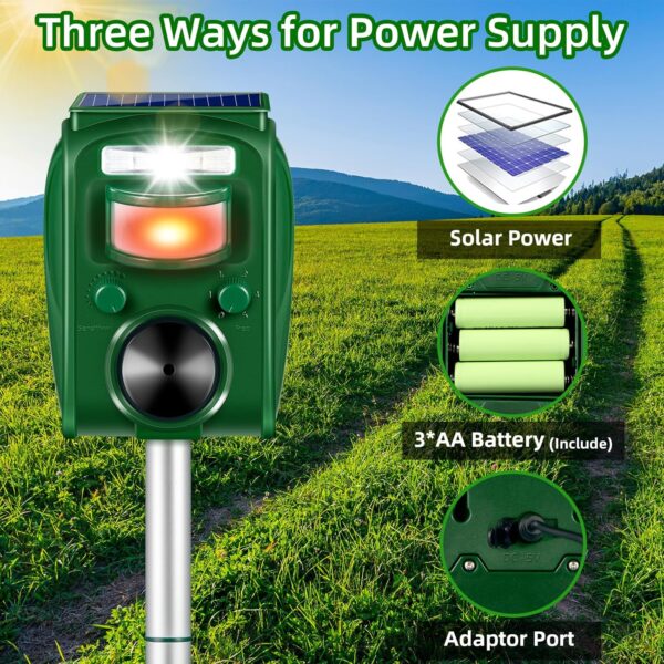 2-Pack 2025 Solar Ultrasonic Animal Repellent with Motion Detection and Deterrent Light for Yard - Image 5