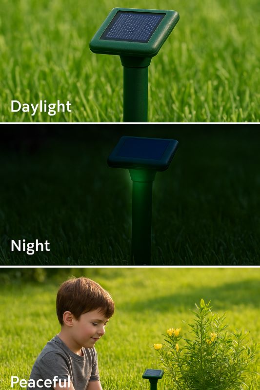 Solar Snake & Rodent Deterrent Stakes in action