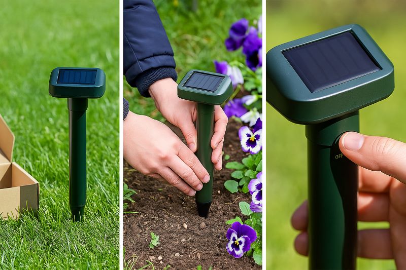 Solar Snake & Rodent Deterrent Stakes installation