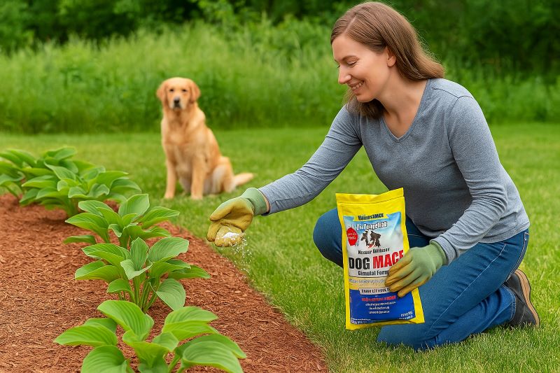 Applying Mace dog repellent granules