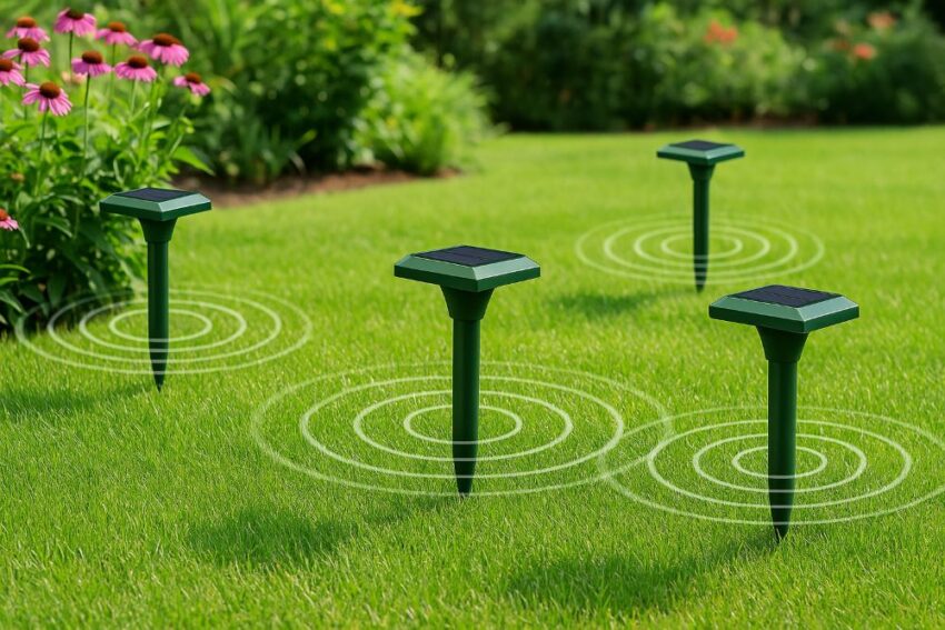 solar repellent stakes in action