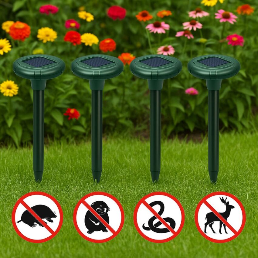 solar repellent stakes in the garden