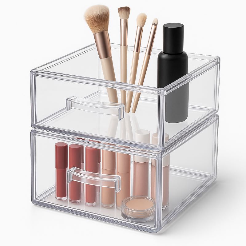 2 Pack Clear Acrylic Stackable Makeup Organizer With Drawers