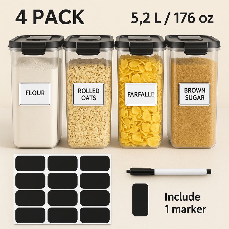 4‑Pack 5.2L Airtight BPA‑Free Pantry Containers For Kitchen Use