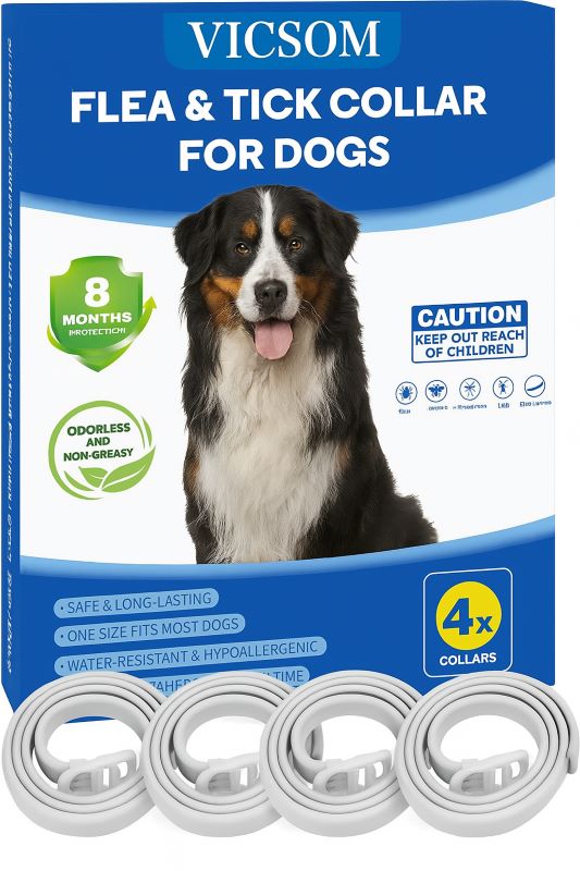 4‑Pack 8‑Month Waterproof Flea & Tick Collar for Dogs
