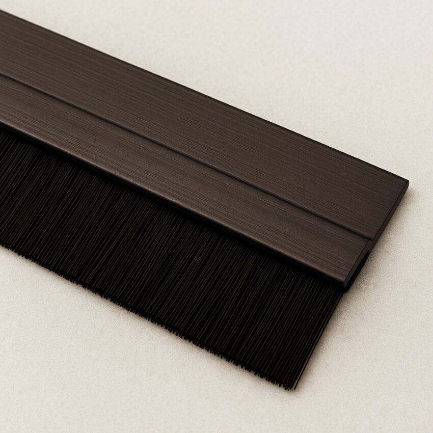 Trimmed 36‑in brush sweep with slotted mounting hole showing adjustment