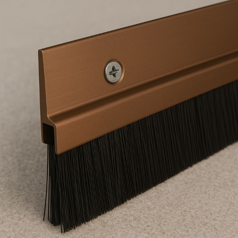 Brush Sweep Door Sweep, 3 ft Aluminum Brown Trim Brush