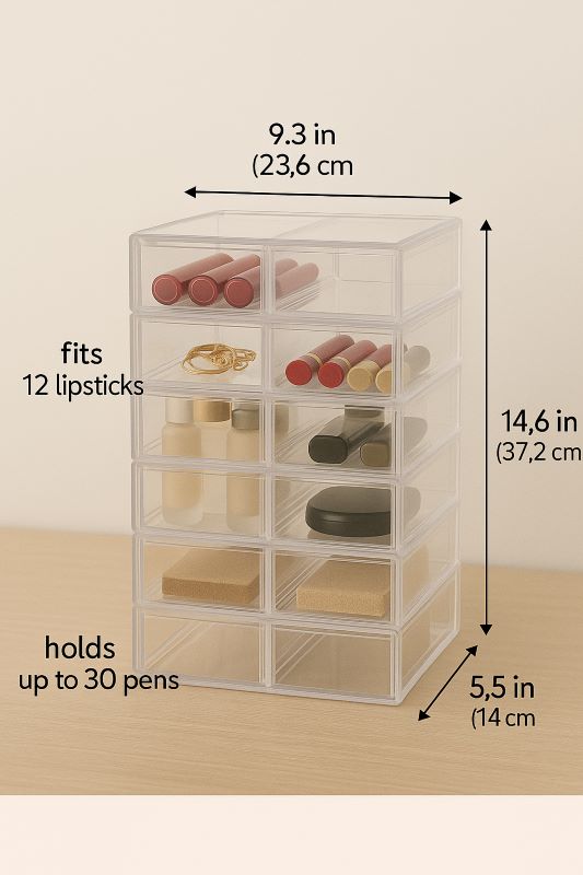 Clear Acrylic 16‑Drawer Dimension