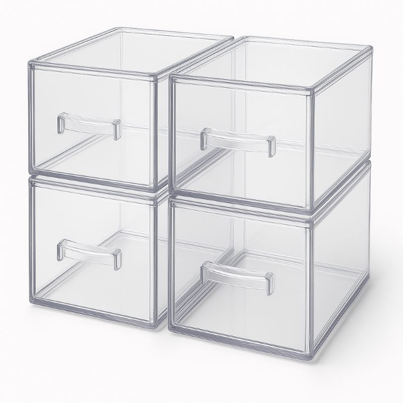 2 Pack Clear Acrylic Stackable Makeup Organizer With Drawers
