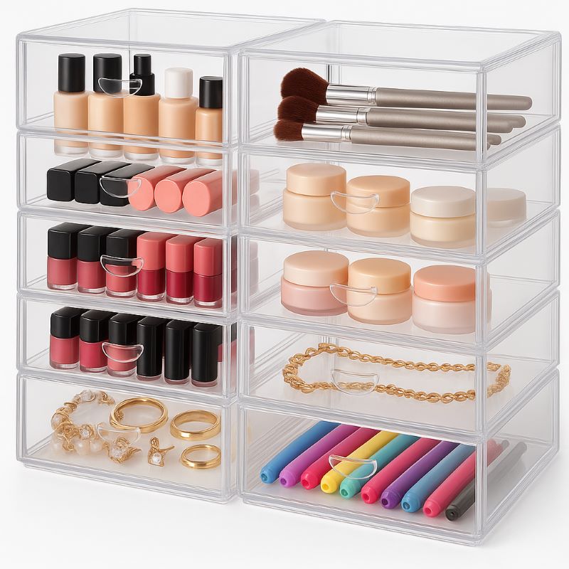 DOMNIU Acrylic 20-Drawer Makeup Organizer Set (4-Piece)