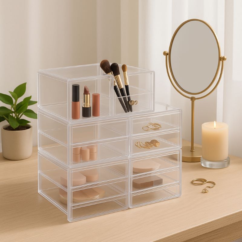 Dustproof Clear Acrylic 16‑Drawer Makeup & Office Organizer for MAke up