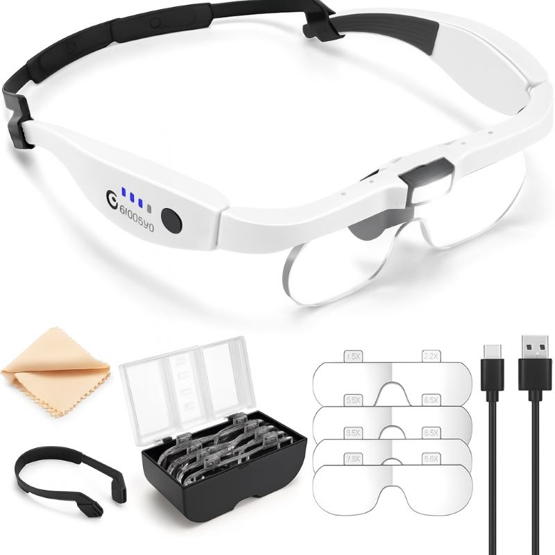 GUOUBUO Rechargeable Head Magnifying Glass with Light 1.5X–5.0X