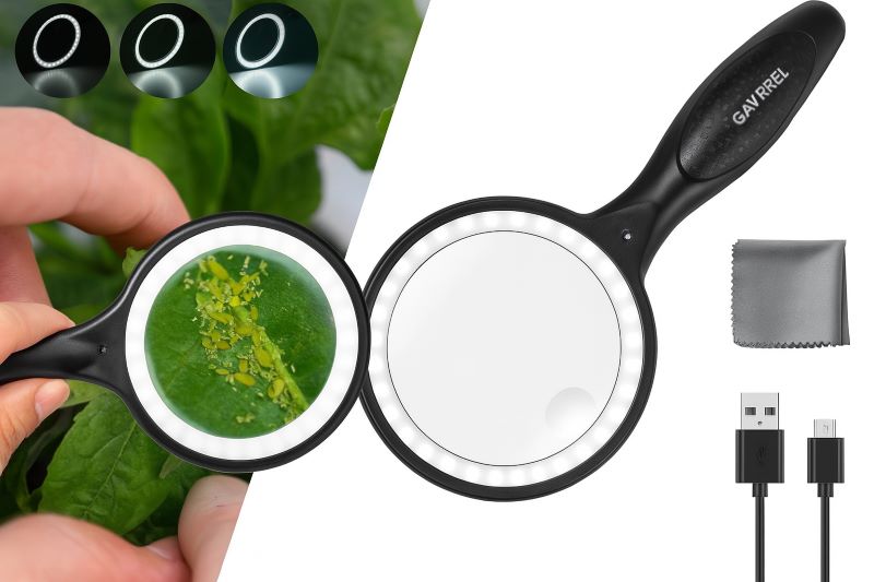 Gayrrnel 30X 33‑LED USB Rechargeable Magnifying Glass with Light