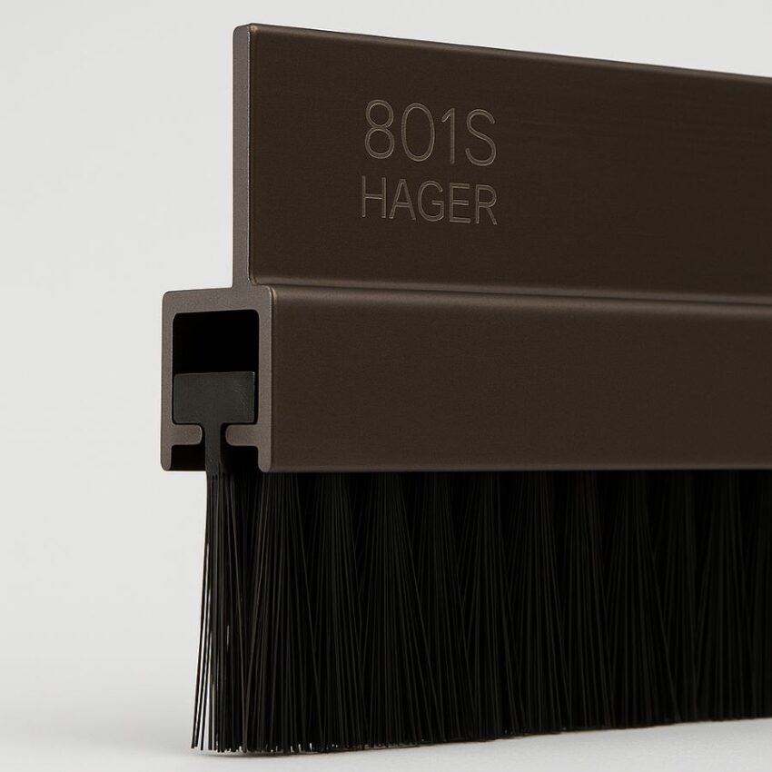Hager 801S dark bronze anodized aluminum housing with black nylon brush insert