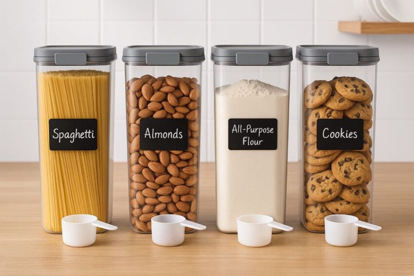 Airtight Tall Food Storage Containers with Labels and Cups