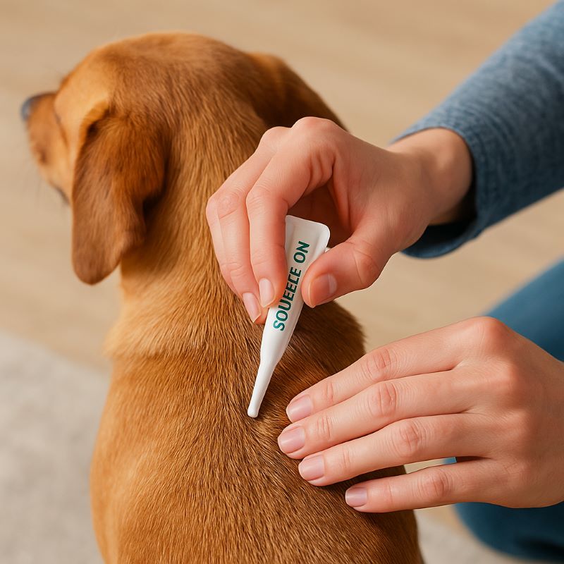 applying the Only Natural Pet EasyDefense Flea & Tick Prevention on dog