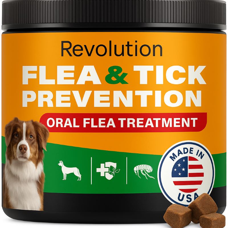 Revolution Oral Flea Treatment and Wellness Chews For Dogs.