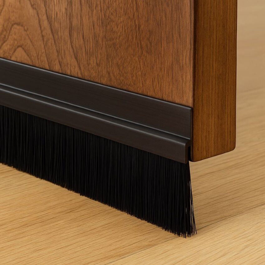 Installed TMH door sweep under wooden door sealing gap to floor