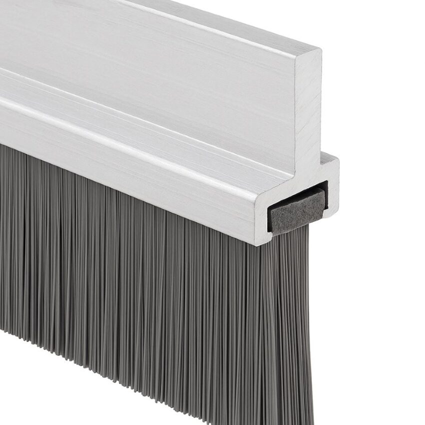Pemko 18061CNB36 clear anodized aluminum housing with dense gray nylon brush insert for sealing door gap