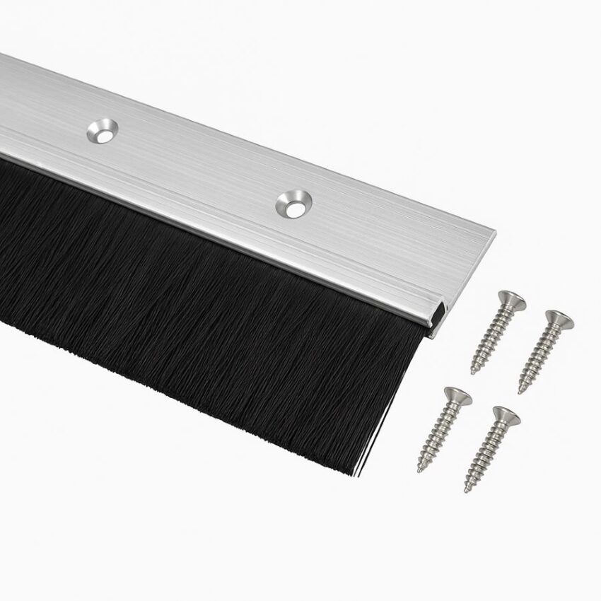 uxcell H‑shape aluminum base door sweep with dense black brush and included screws